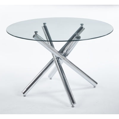 Chrome Dining Table With Metal Leg And Glass