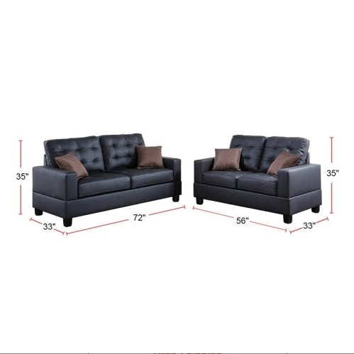 Living Room Furniture 2pc Sofa Set Black Faux Leather Tufted Sofa