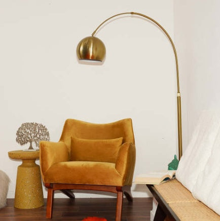 Oasis Long Arm Gold Brass Adjustable Floor Lamp With Round White Marble Base