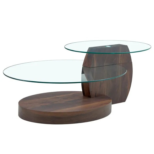 Modern Walnut Grain Double Layer Glass Coffee Table