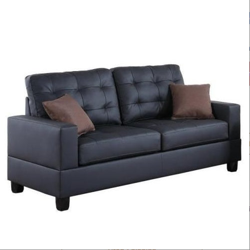 Living Room Furniture 2pc Sofa Set Black Faux Leather Tufted Sofa