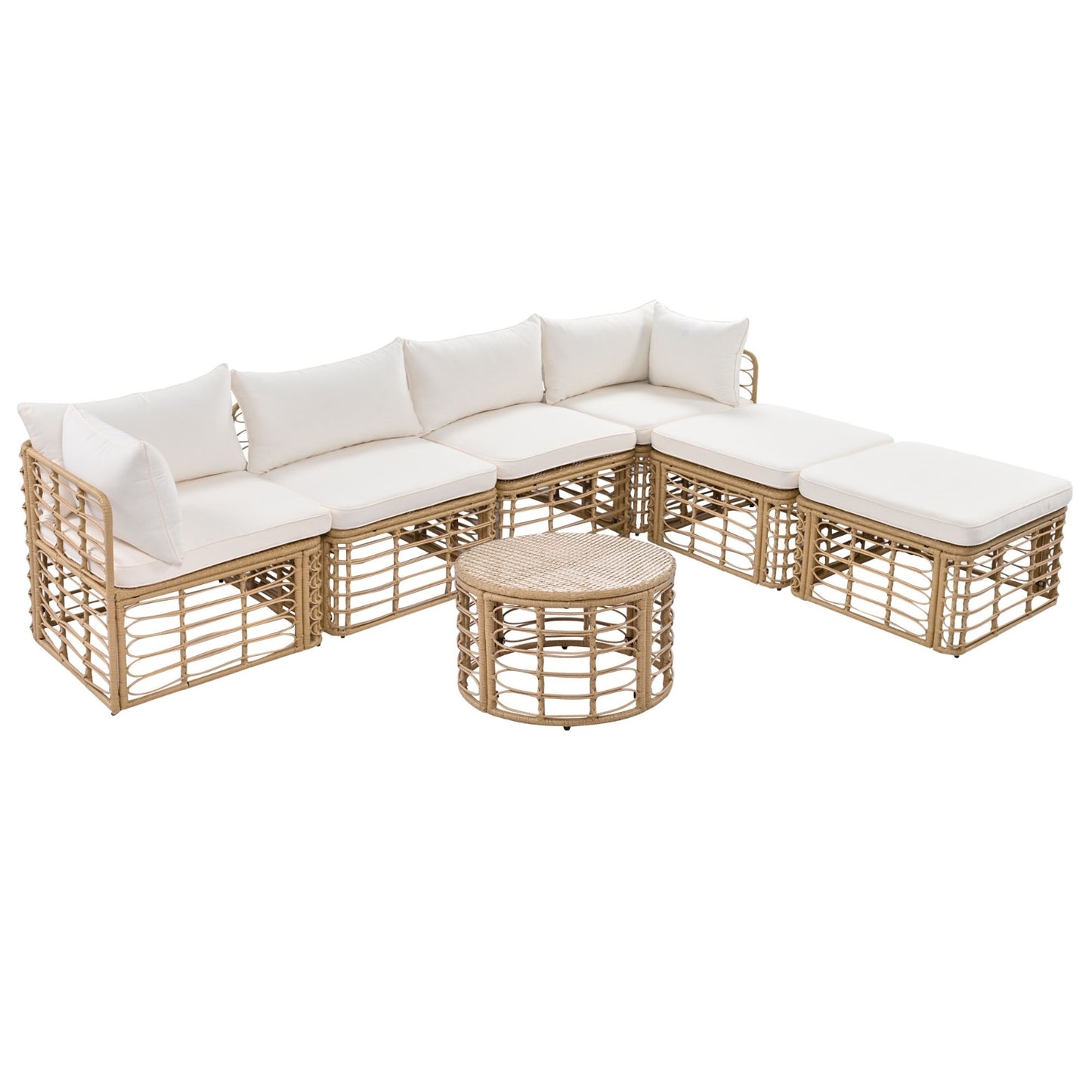 7 Piece Outdoor Patio Furniture, All-Weather Rattan Sectional Sofa set
