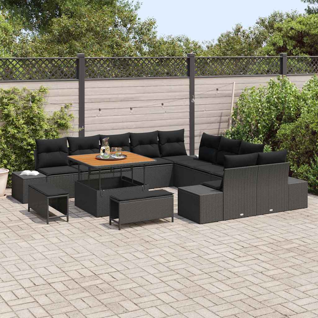 Garden Sofa Set with Cushions 13 piece Black Poly Rattan