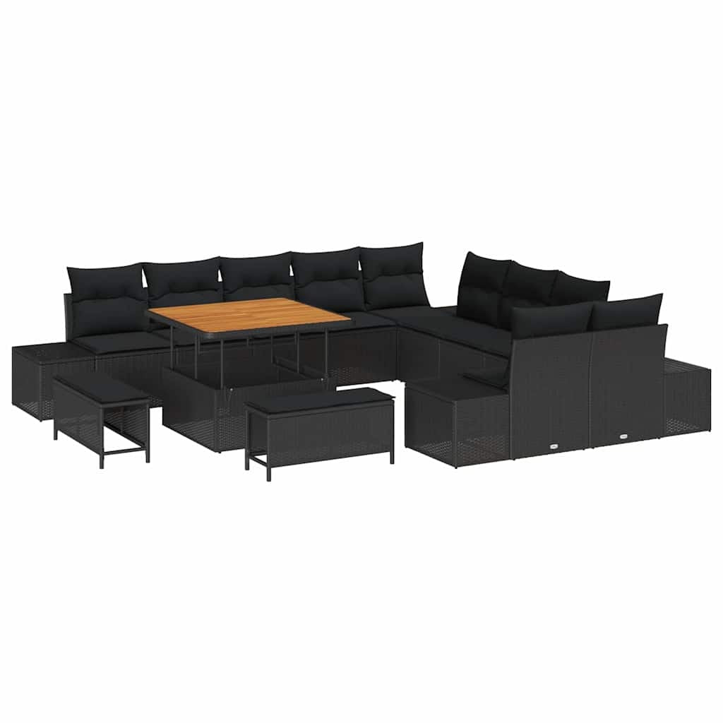 Garden Sofa Set with Cushions 13 piece Black Poly Rattan