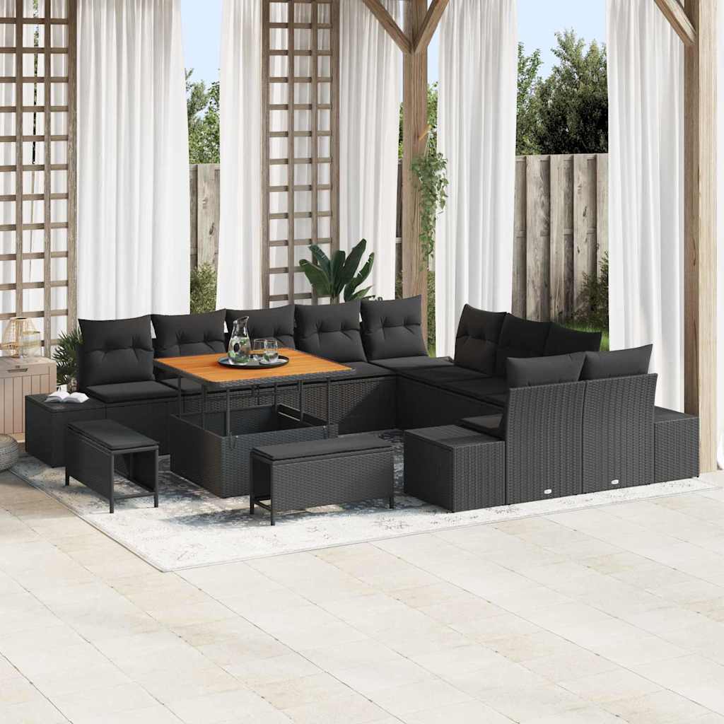 Garden Sofa Set with Cushions 13 piece Black Poly Rattan