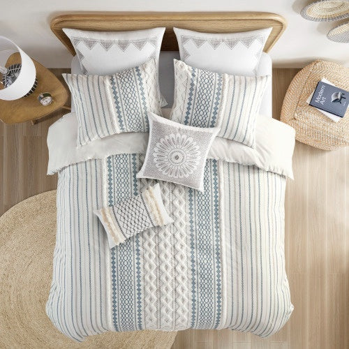 King Cal King Cotton Printed Duvet Cover Set With Chenille