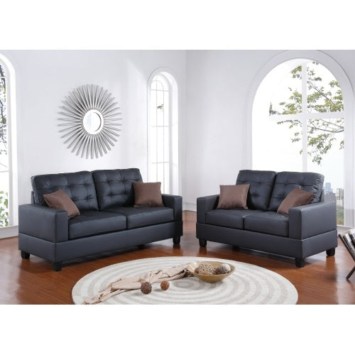 Living Room Furniture 2pc Sofa Set Black Faux Leather Tufted Sofa