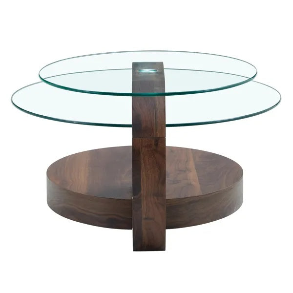 Modern Walnut Grain Double Layer Glass Coffee Table