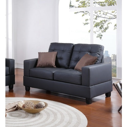 Living Room Furniture 2pc Sofa Set Black Faux Leather Tufted Sofa