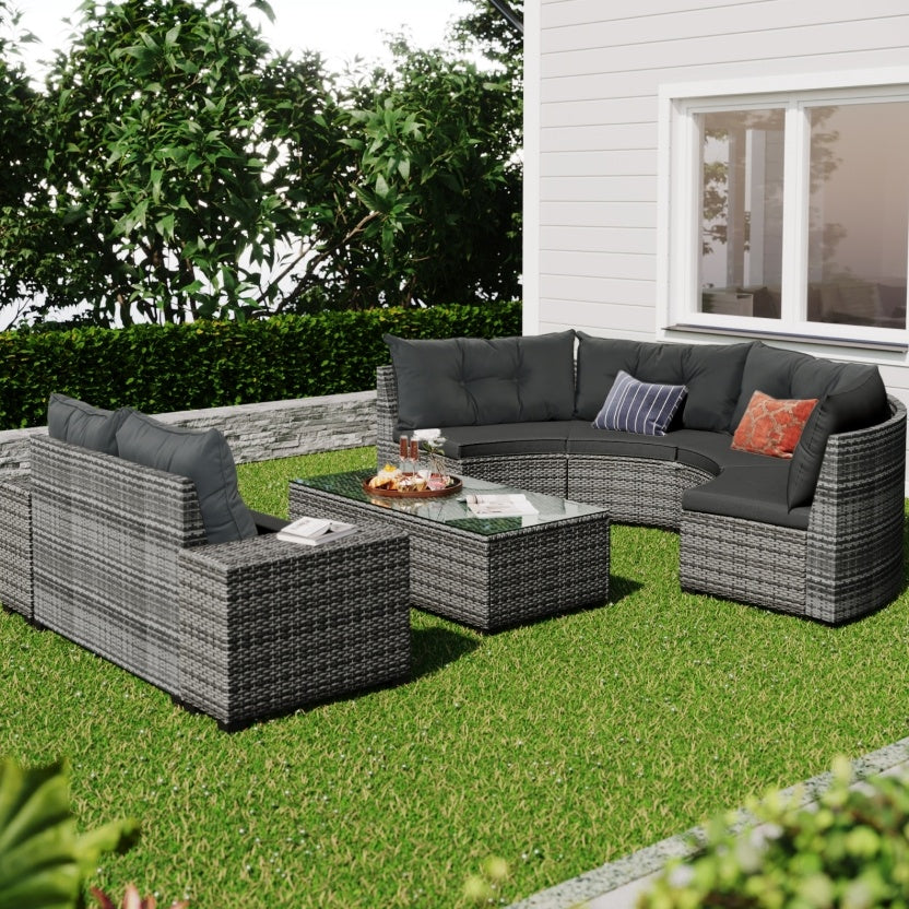8 Piece Outdoor Wicker Round Sofa Set