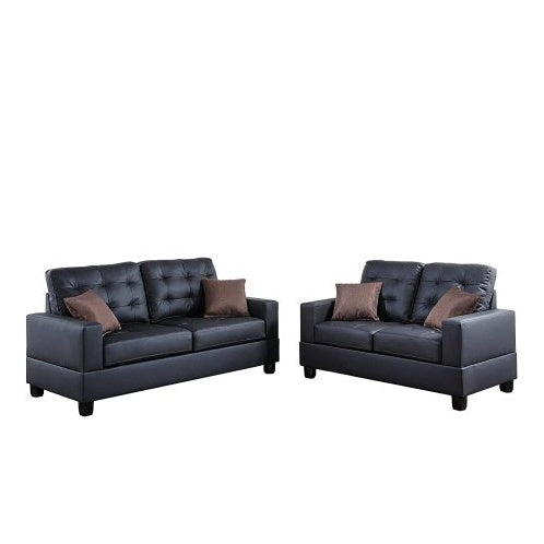 Living Room Furniture 2pc Sofa Set Black Faux Leather Tufted Sofa