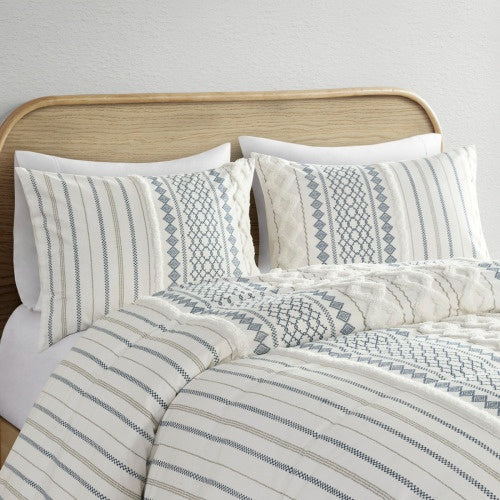 King Cal King Cotton Printed Duvet Cover Set With Chenille