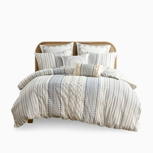 King Cal King Cotton Printed Duvet Cover Set With Chenille