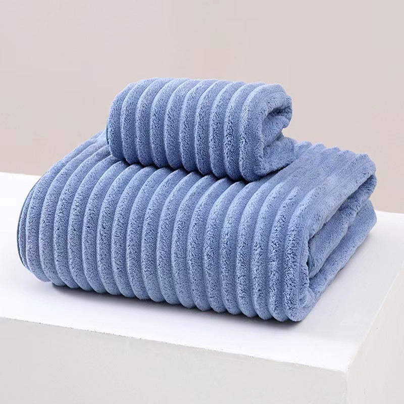 Wide Stripe Dark Stripe Coral Velvet Printing Towels Suit