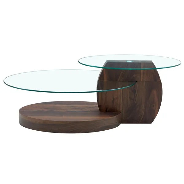 Modern Walnut Grain Double Layer Glass Coffee Table