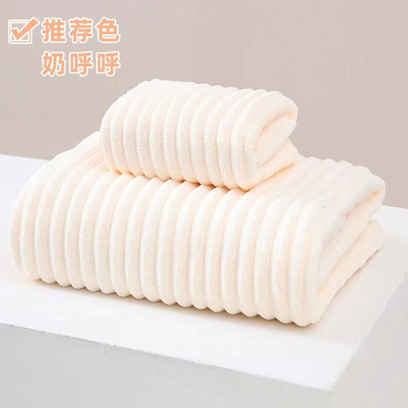 Wide Stripe Dark Stripe Coral Velvet Printing Towels Suit