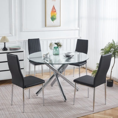 Chrome Dining Table With Metal Leg And Glass