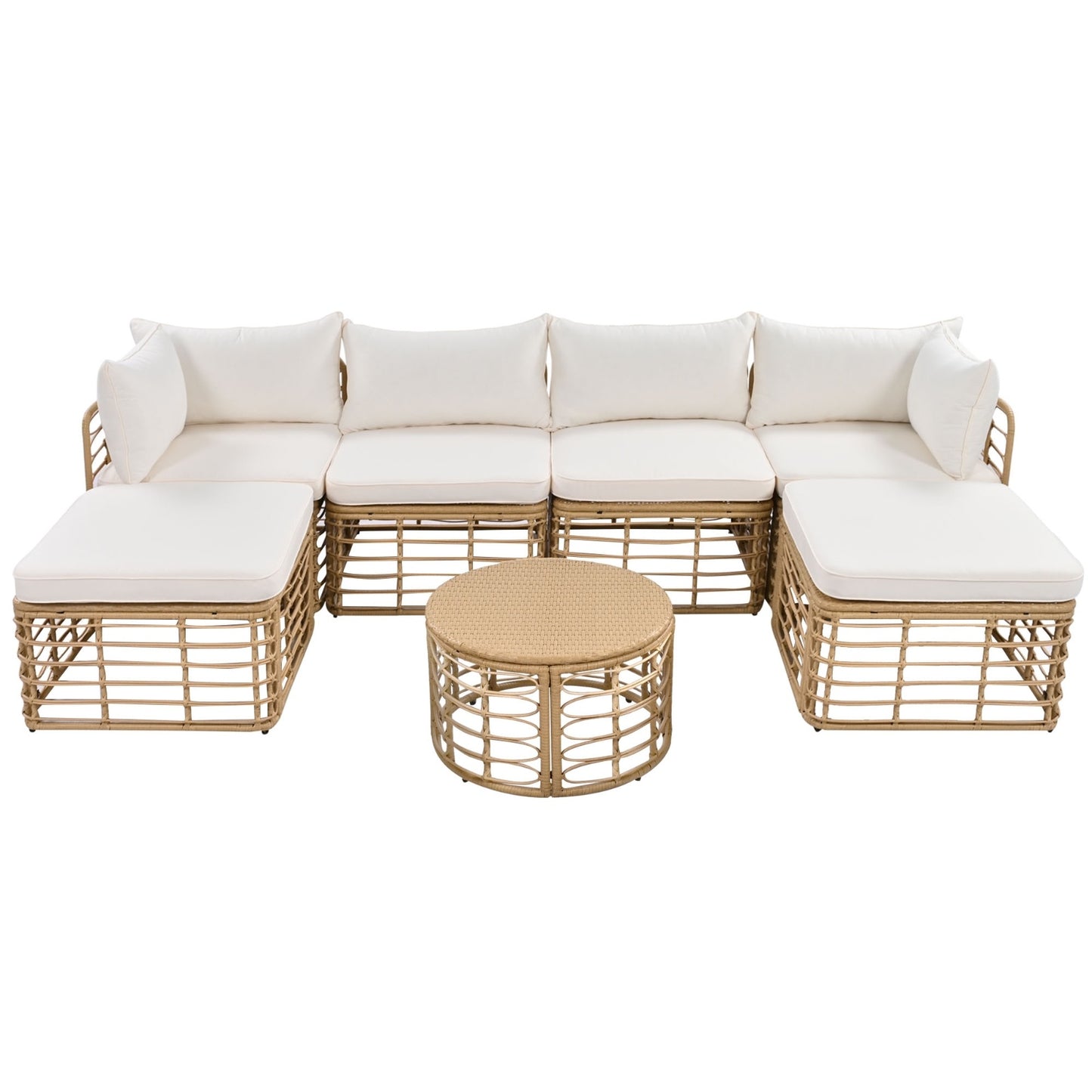 7 Piece Outdoor Patio Furniture, All-Weather Rattan Sectional Sofa set