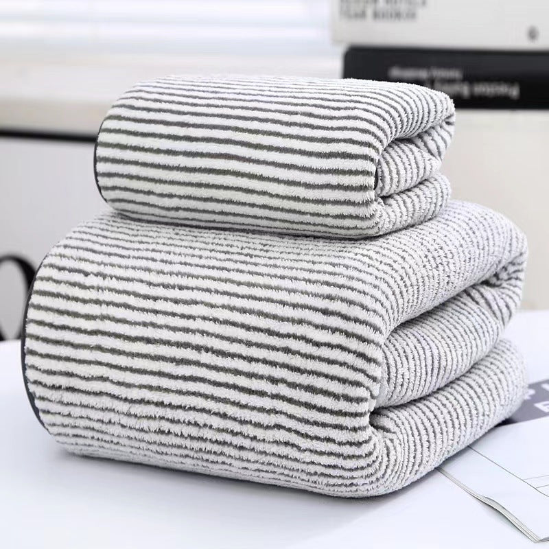 Wide Stripe Dark Stripe Coral Velvet Printing Towels Suit