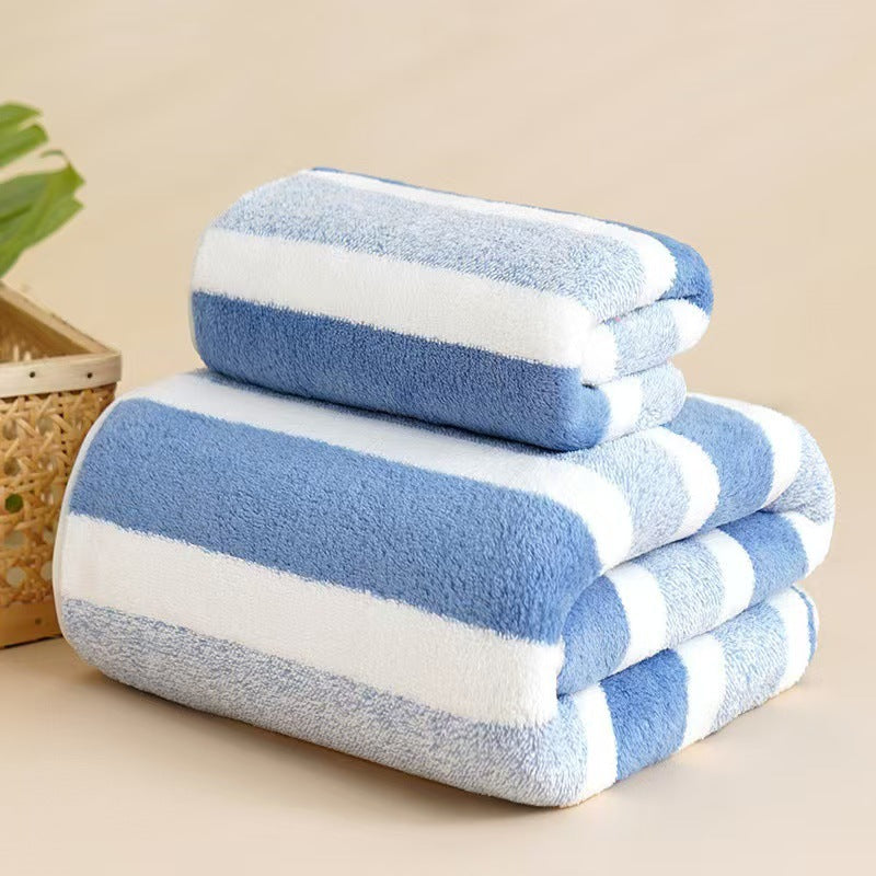 Wide Stripe Dark Stripe Coral Velvet Printing Towels Suit