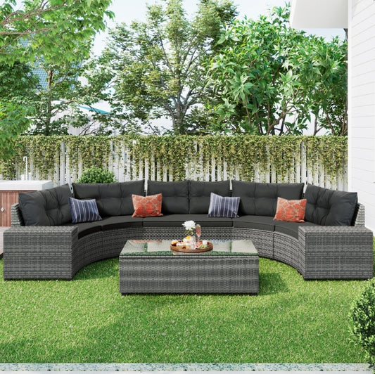 8 Piece Outdoor Wicker Round Sofa Set
