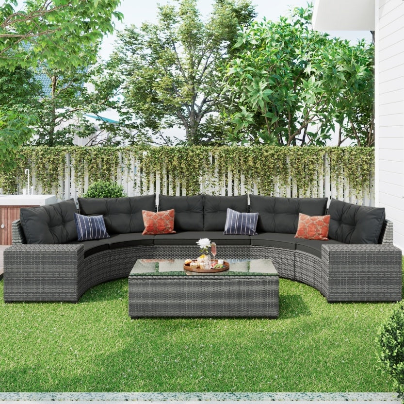 8 Piece Outdoor Wicker Round Sofa Set
