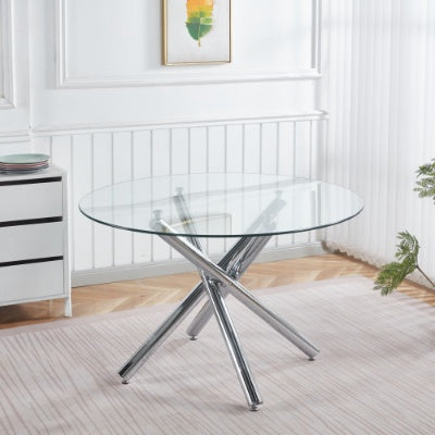 Chrome Dining Table With Metal Leg And Glass