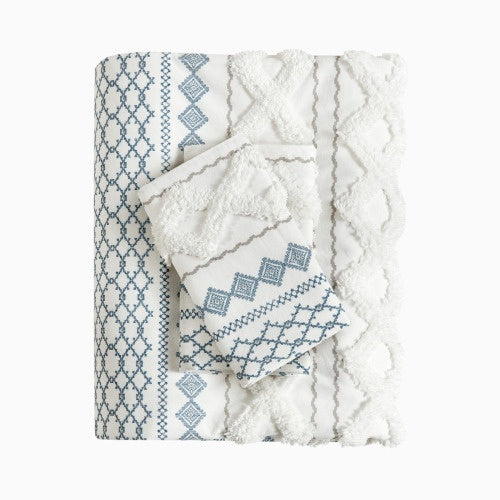 King Cal King Cotton Printed Duvet Cover Set With Chenille