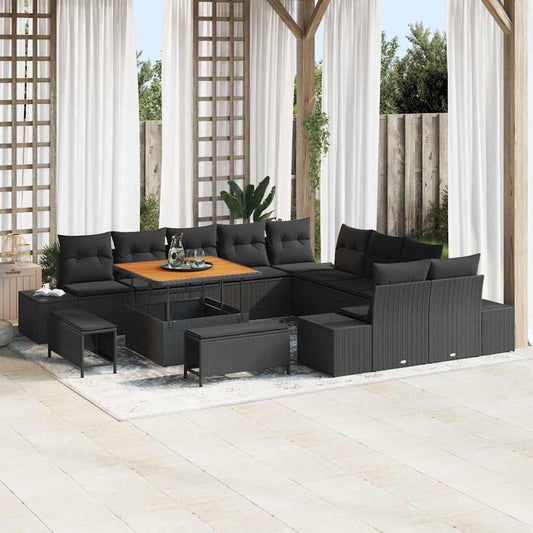 Garden Sofa Set with Cushions 13 piece Black Poly Rattan