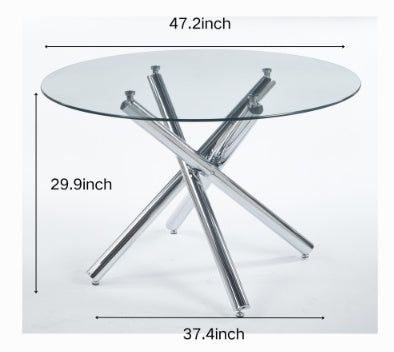Chrome Dining Table With Metal Leg And Glass