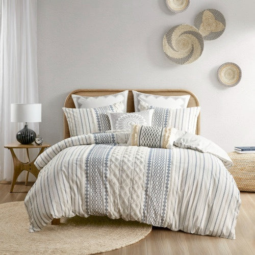 King Cal King Cotton Printed Duvet Cover Set With Chenille