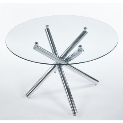 Chrome Dining Table With Metal Leg And Glass