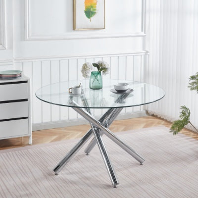 Chrome Dining Table With Metal Leg And Glass