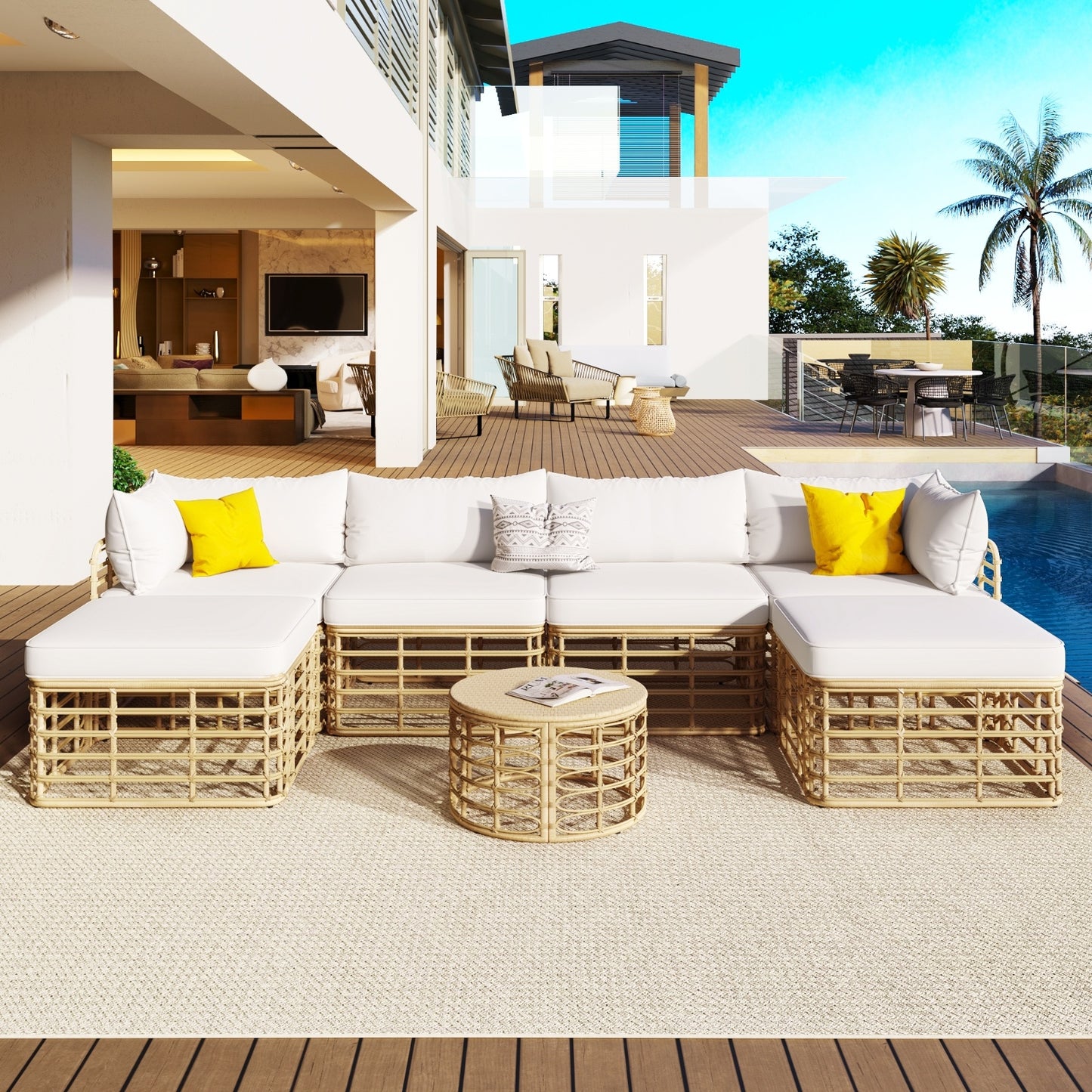 7 Piece Outdoor Patio Furniture, All-Weather Rattan Sectional Sofa set